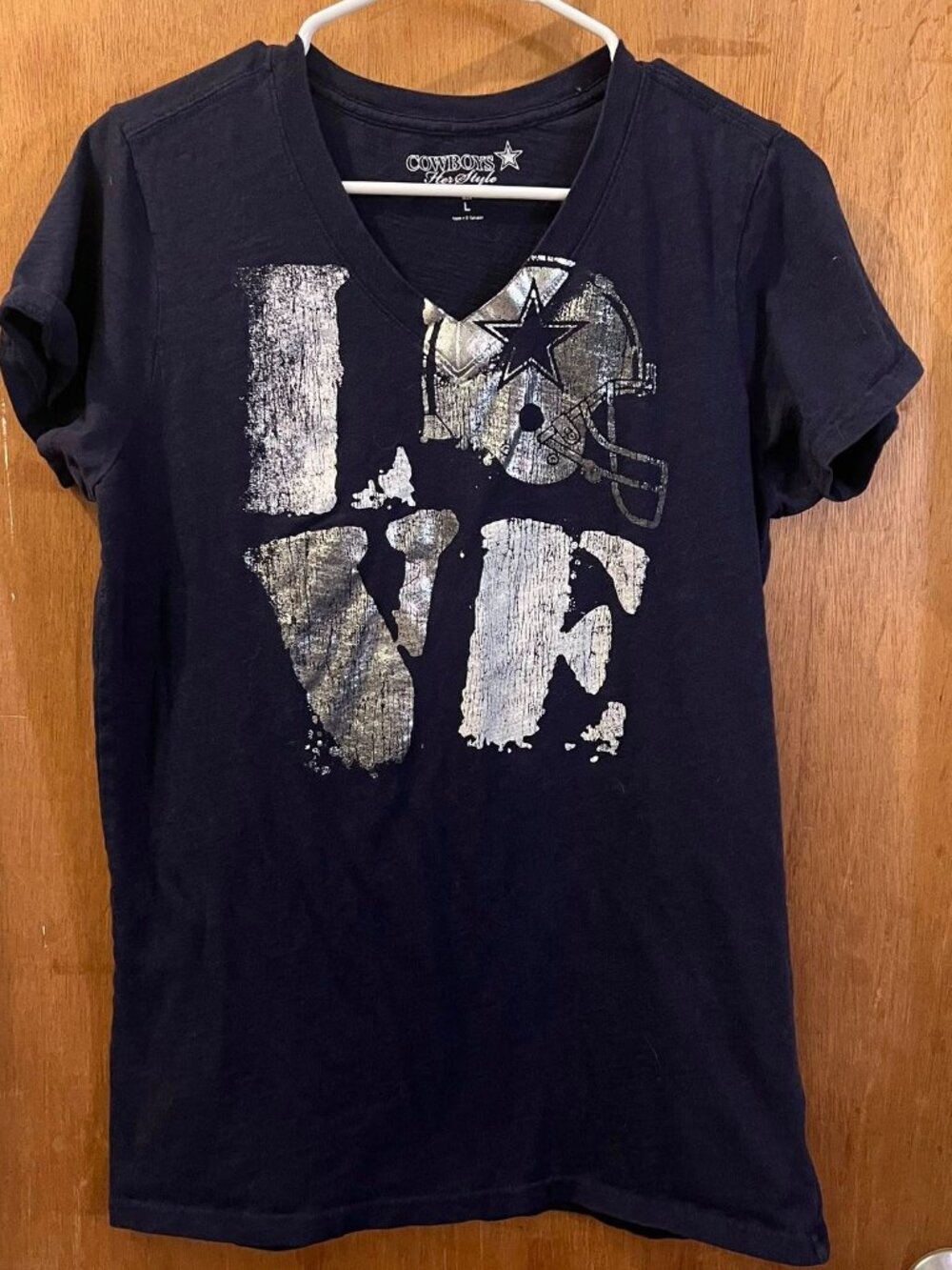 🐻Size L - Cowboys: Herstyle -Navy and Silver Short Sleeve T-Shirt